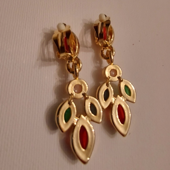 Multicolored gold tone clip on earrings - Picture 9 of 13